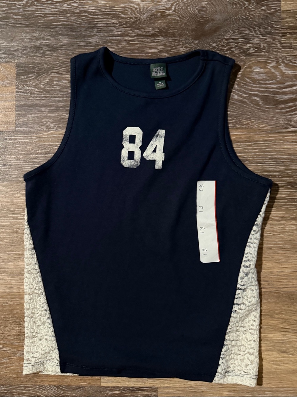 wild fable Navy Graphic Tank with White Accent & Lace